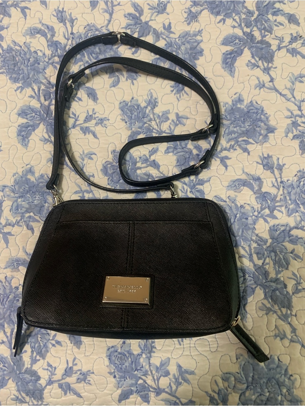 Tignanello Black Mini Crossbody with Metal Plaque